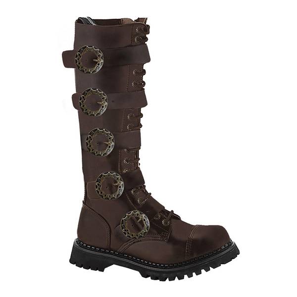 Demonia Men's Steam-20 Knee High Boots - Brown Leather D3456-90US Clearance